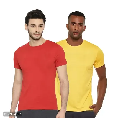 Reliable Multicoloured Polyester Solid Round Neck Tees For Men Pack Of 2-thumb0