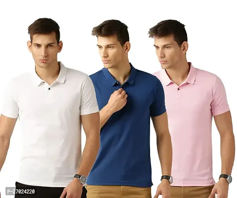 Reliable Multicoloured Cotton Blend Solid Polos For Men Pack Of 3