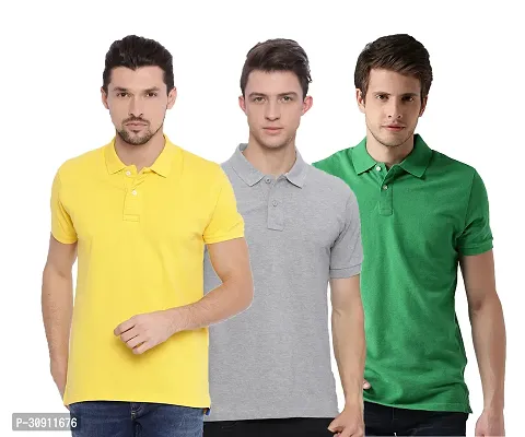 Stylish Multicoloured Cotton Blend Solid Polos T-Shirt For Men Pack Of 3-thumb0