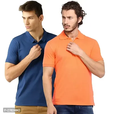 Reliable Multicoloured Cotton Blend Solid Polos For Men Pack Of 2