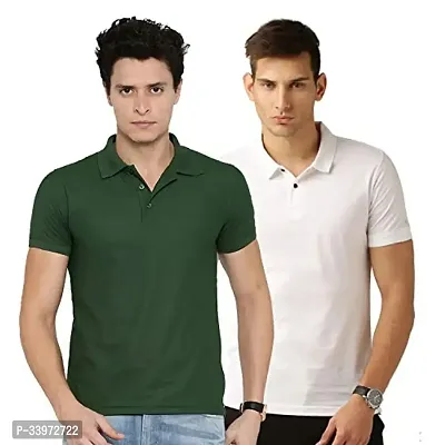 Stylish Cotton Blend Solid Polos For Men Pack of 2-thumb0