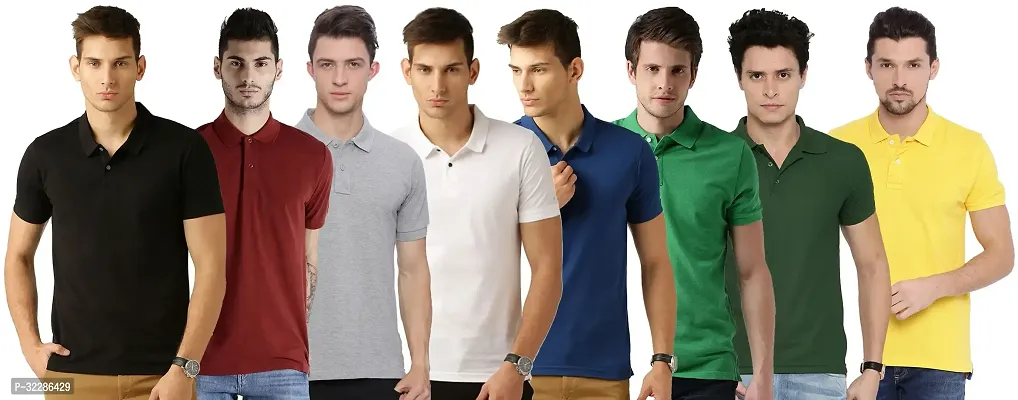 Stylish Multicoloured Cotton Blend Solid T-Shirt For Men Pack Of 8-thumb0