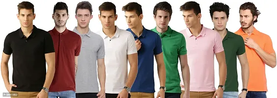 Stylish Multicoloured Cotton Blend Solid Polos T-Shirt For Men Pack Of 9-thumb0