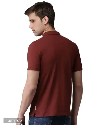 Stylish Maroon Cotton Blend Solid Polos T-Shirt For Men-thumb3