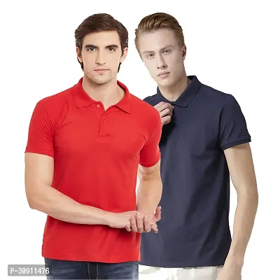 Stylish Multicoloured Cotton Blend Solid Polos T-Shirt For Men Pack Of 2-thumb0