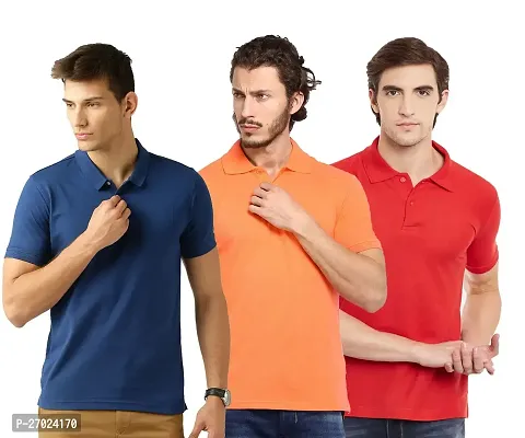 Reliable Multicoloured Cotton Blend Solid Polos For Men Pack Of 3