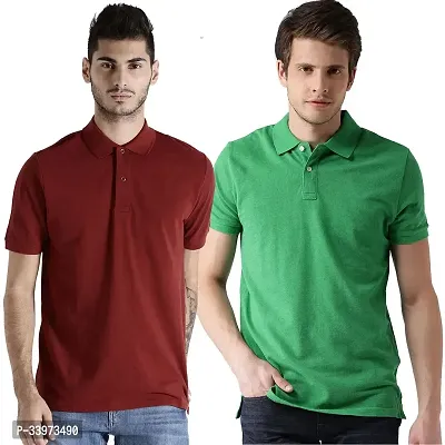 Stylish Cotton Blend Solid Polos For Men Pack of 2-thumb0