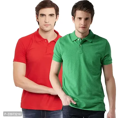 Stylish Cotton Blend Solid Polos For Men Pack of 2-thumb0