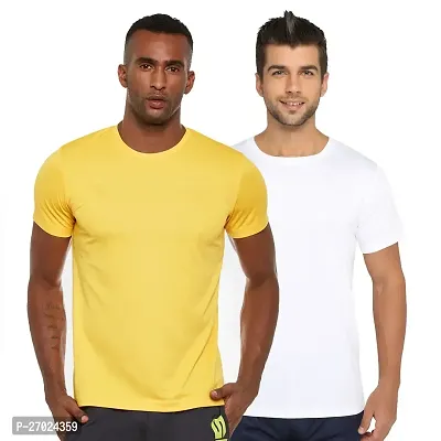 Reliable Multicoloured Polyester Solid Round Neck Tees For Men Pack Of 2-thumb0