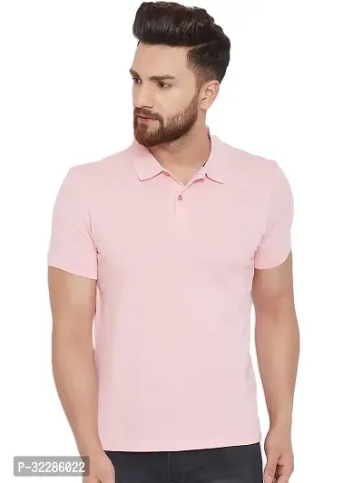 Stylish Pink Cotton Blend Solid T-Shirt For Men