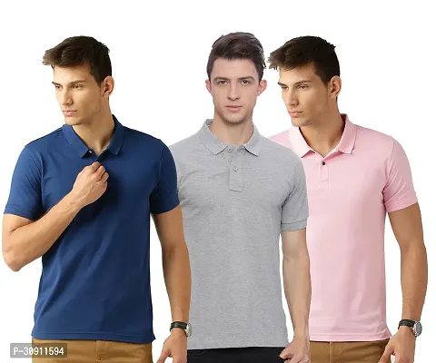 Stylish Multicoloured Cotton Blend Solid Polos T-Shirt For Men Pack Of 3-thumb0