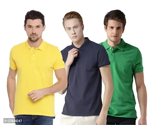 Reliable Multicoloured Cotton Blend Solid Polos For Men Pack Of 3-thumb0