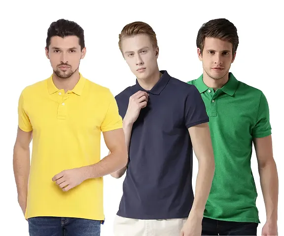 Reliable Blend Solid Polos For Men Pack Of 3