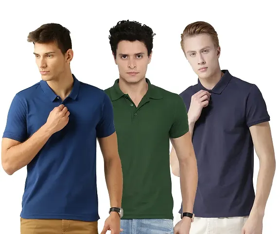 Reliable Blend Solid Polos For Men Pack Of 3