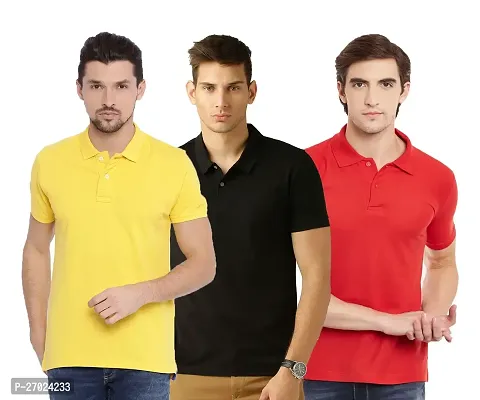 Reliable Multicoloured Cotton Blend Solid Polos For Men Pack Of 3