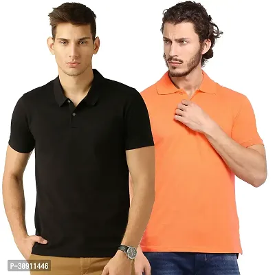 Stylish Multicoloured Cotton Blend Solid Polos T-Shirt For Men Pack Of 2