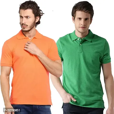 Stylish Multicoloured Cotton Blend Solid T-Shirt For Men Pack Of 2-thumb0