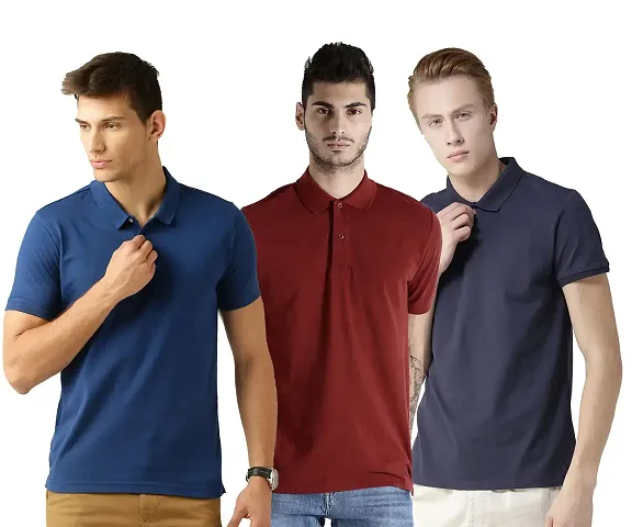 Stylish Blend Solid Polos T-Shirt For Men Pack Of 3