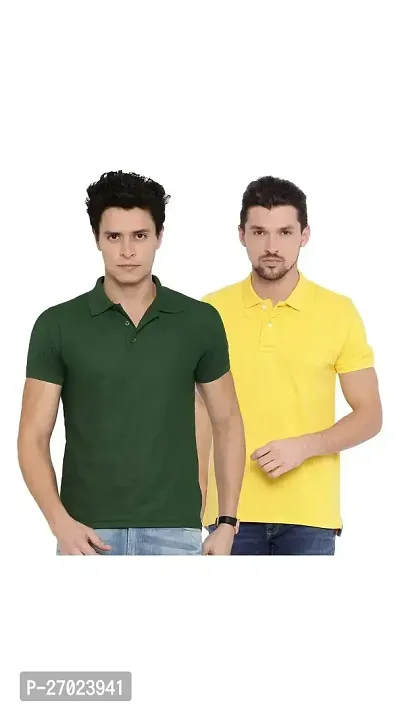 Reliable Multicoloured Cotton Solid Polos For Men Pack Of 2