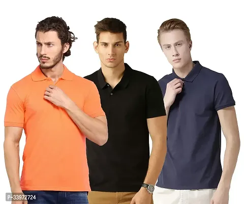 Stylish Cotton Blend Solid Polos For Men Pack of 3-thumb0