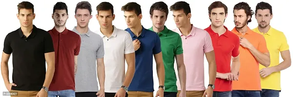 Stylish Multicoloured Cotton Blend Solid T-Shirt For Men Pack Of 10