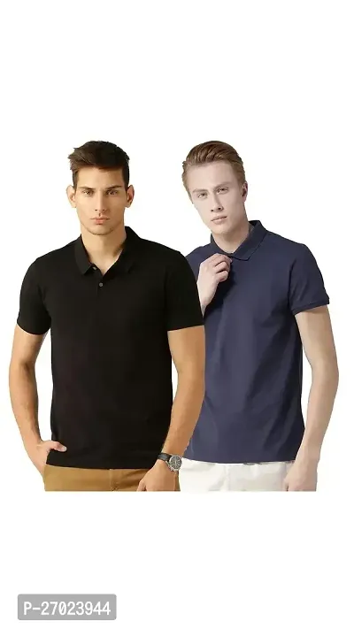 Reliable Multicoloured Cotton Solid Polos For Men Pack Of 2