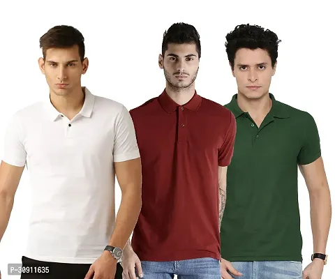 Stylish Multicoloured Cotton Blend Solid Polos T-Shirt For Men Pack Of 3