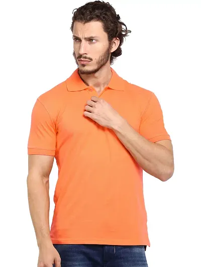 Trendy Multicolred Cotton Blend Solid Polos T-Shirt For Men