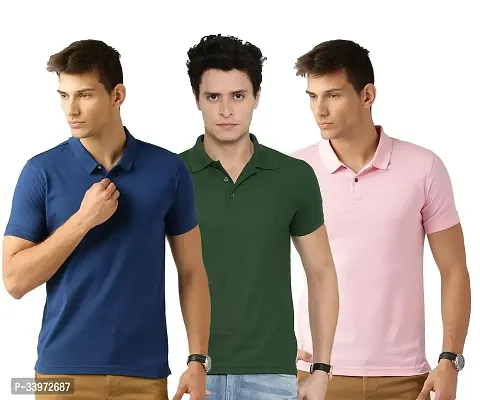 Stylish Cotton Blend Solid Polos For Men Pack of 3-thumb0