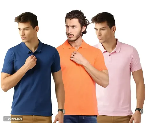 Reliable Multicoloured Cotton Blend Solid Polos For Men Pack Of 3-thumb0