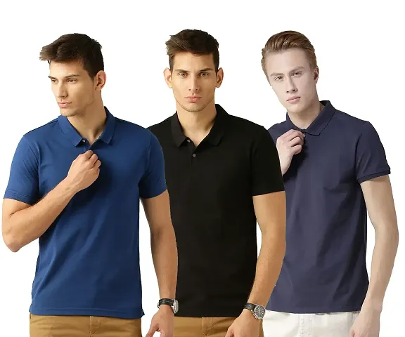 Reliable Blend Solid Polos For Men Pack Of 3