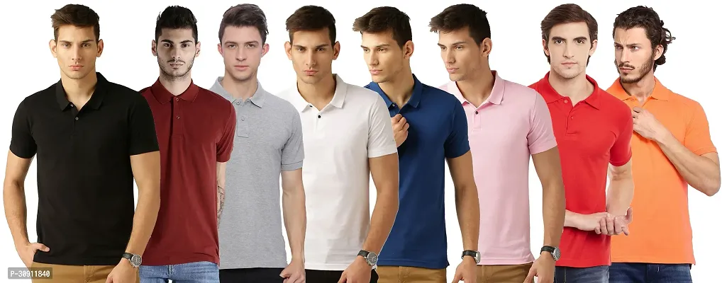 Stylish Multicoloured Cotton Blend Solid Polos T-Shirt For Men Pack Of 8-thumb0