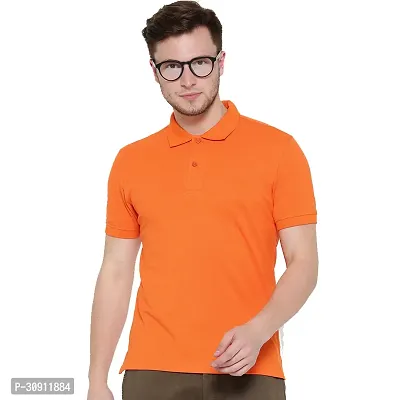 Stylish Orange Cotton Blend Solid Polos T-Shirt For Men-thumb0