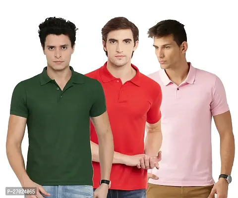 Reliable Multicoloured Cotton Blend Solid Polos For Men Pack Of 3