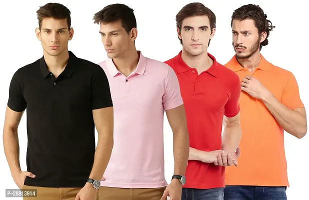 Reliable Cotton Blend Solid Polo T-shirts Combo For Men Pack Of 4