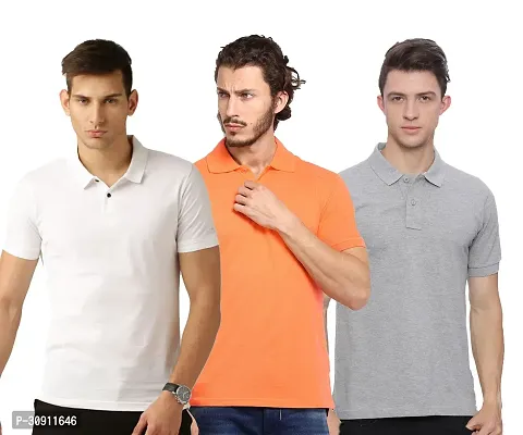 Stylish Multicoloured Cotton Blend Solid Polos T-Shirt For Men Pack Of 3-thumb0