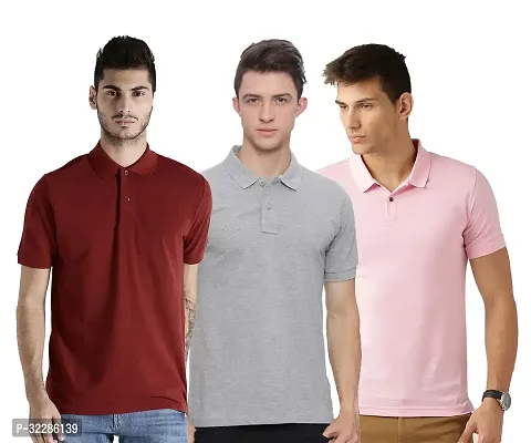 Stylish Multicoloured Cotton Blend Solid T-Shirt For Men Pack Of 3-thumb0