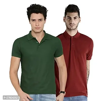 Reliable Multicoloured Cotton Solid Polos For Men Pack Of 2