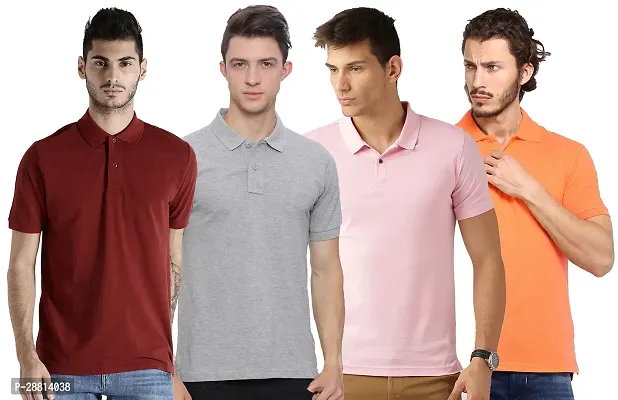 Reliable Cotton Blend Solid Polo T-shirts Combo For Men Pack Of 4-thumb0