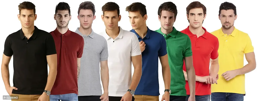 Stylish Multicoloured Cotton Blend Solid T-Shirt For Men Pack Of 8-thumb0