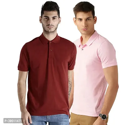 Stylish Multicoloured Cotton Blend Solid Polos T-Shirt For Men Pack Of 2