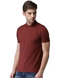 Stylish Maroon Cotton Blend Solid T-Shirt For Men-thumb1