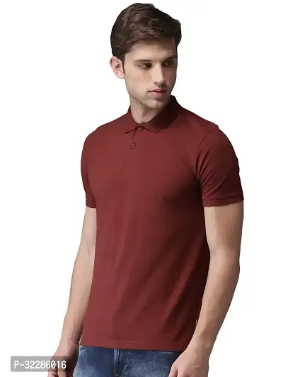 Stylish Maroon Cotton Blend Solid T-Shirt For Men-thumb2