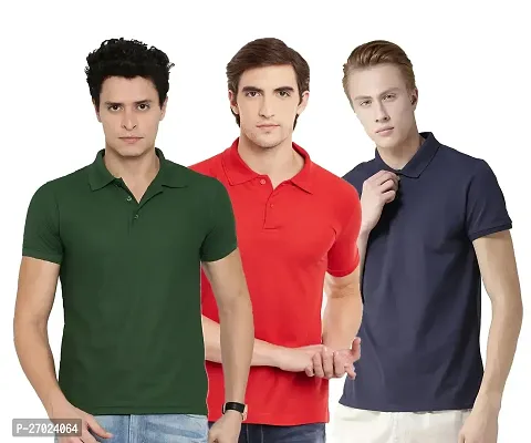 Reliable Multicoloured Cotton Blend Solid Polos For Men Pack Of 3