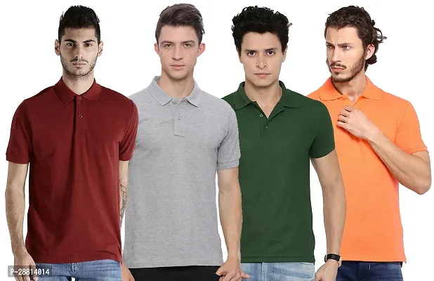 Reliable Cotton Blend Solid Polo T-shirts Combo For Men Pack Of 4-thumb0