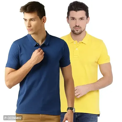 Stylish Multicoloured Cotton Blend Solid T-Shirt For Men Pack Of 2-thumb0