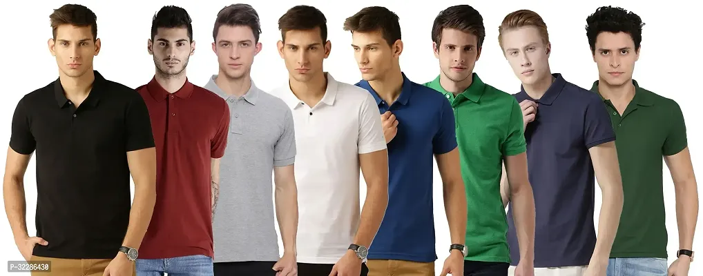 Stylish Multicoloured Cotton Blend Solid T-Shirt For Men Pack Of 8-thumb0