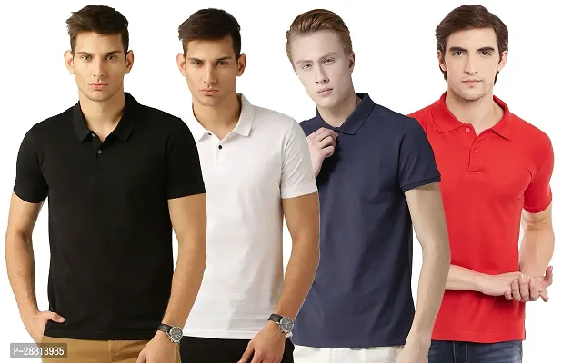 Reliable Cotton Blend Solid Polo T-shirts Combo For Men Pack Of 4