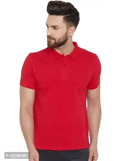 Stylish Red Cotton Blend Solid T-Shirt For Men-thumb0