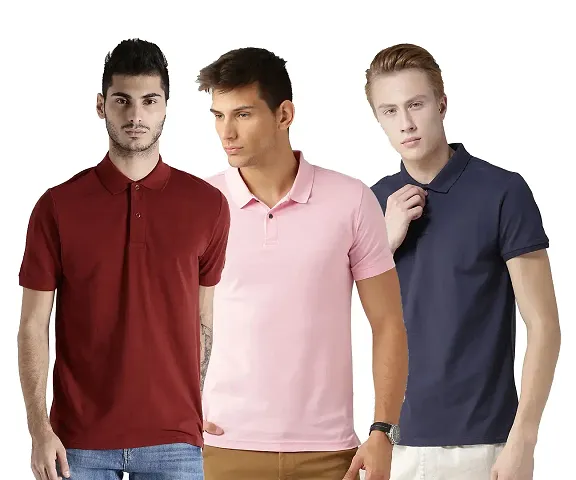 Pack Of 3 Solid Cotton Blend Polo Tees